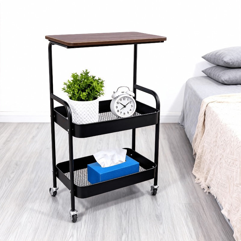 Easy-Access Adjustable Home Storage Rack – durable multi-purpose storage, Three-tier Metal Utility Cart Metal Storage Rack Rolling Cart with Wooden Tabletop Multifunctional Storage, designed for American homes, daily convenience and practical gifting