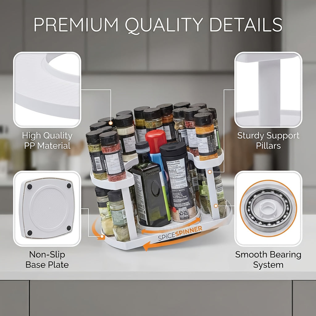 Premium Adjustable Home Storage Rack – durable multi-purpose storage, 2-Tier 360 Rotating Lazy Susan Organizer - BPA-Free Plastic Spice Rack Countertop Storage Caddy, designed for American homes, daily convenience and practical gifting