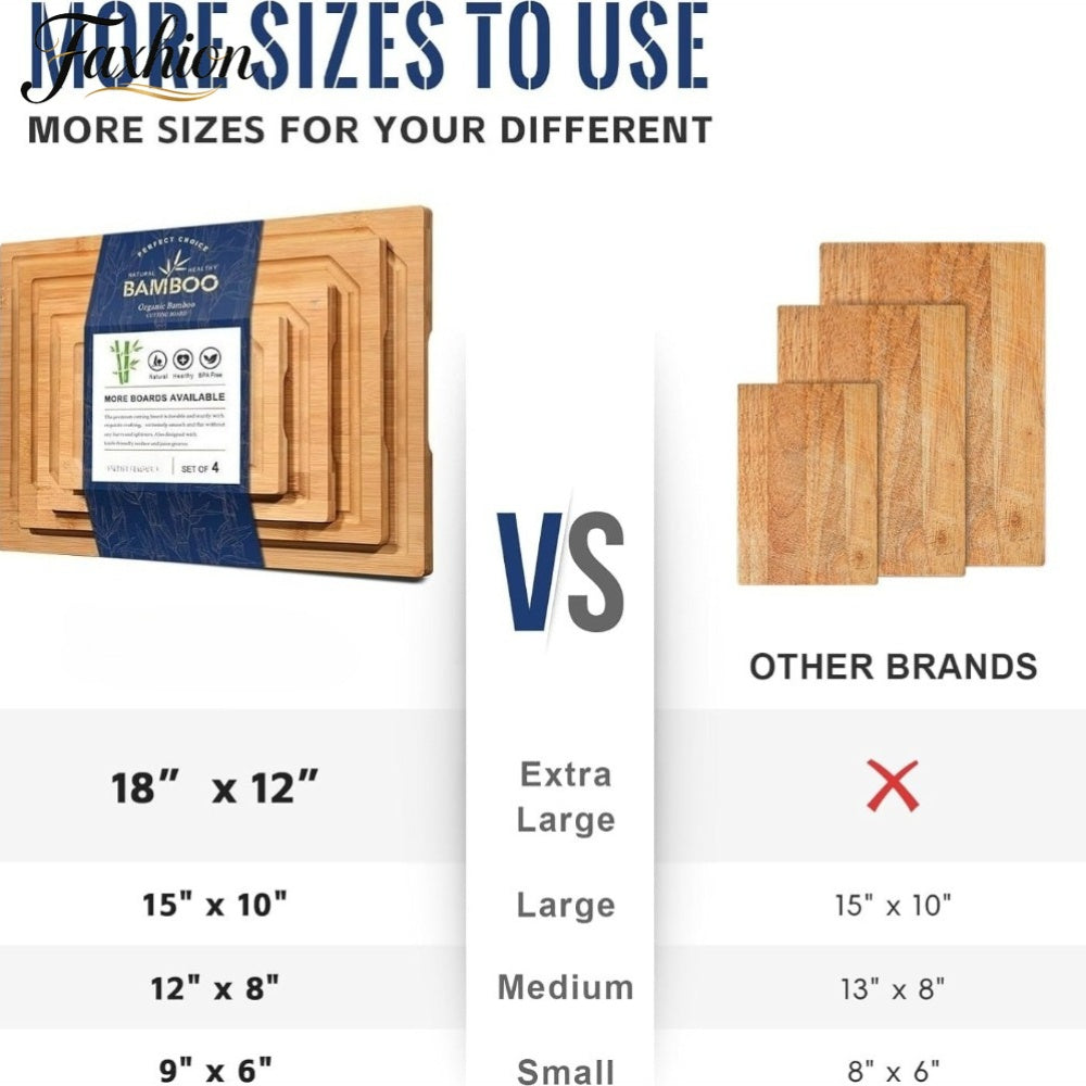 Set of Four Large Bamboo Cutting Boards, Featuring a Heavy-Duty Design with a Juice Groove, Ideal for Slicing Meat, Vegetables, And Cheese. Perfect for Family Gatherings, Parties, And As Gifts for Mother'S Day