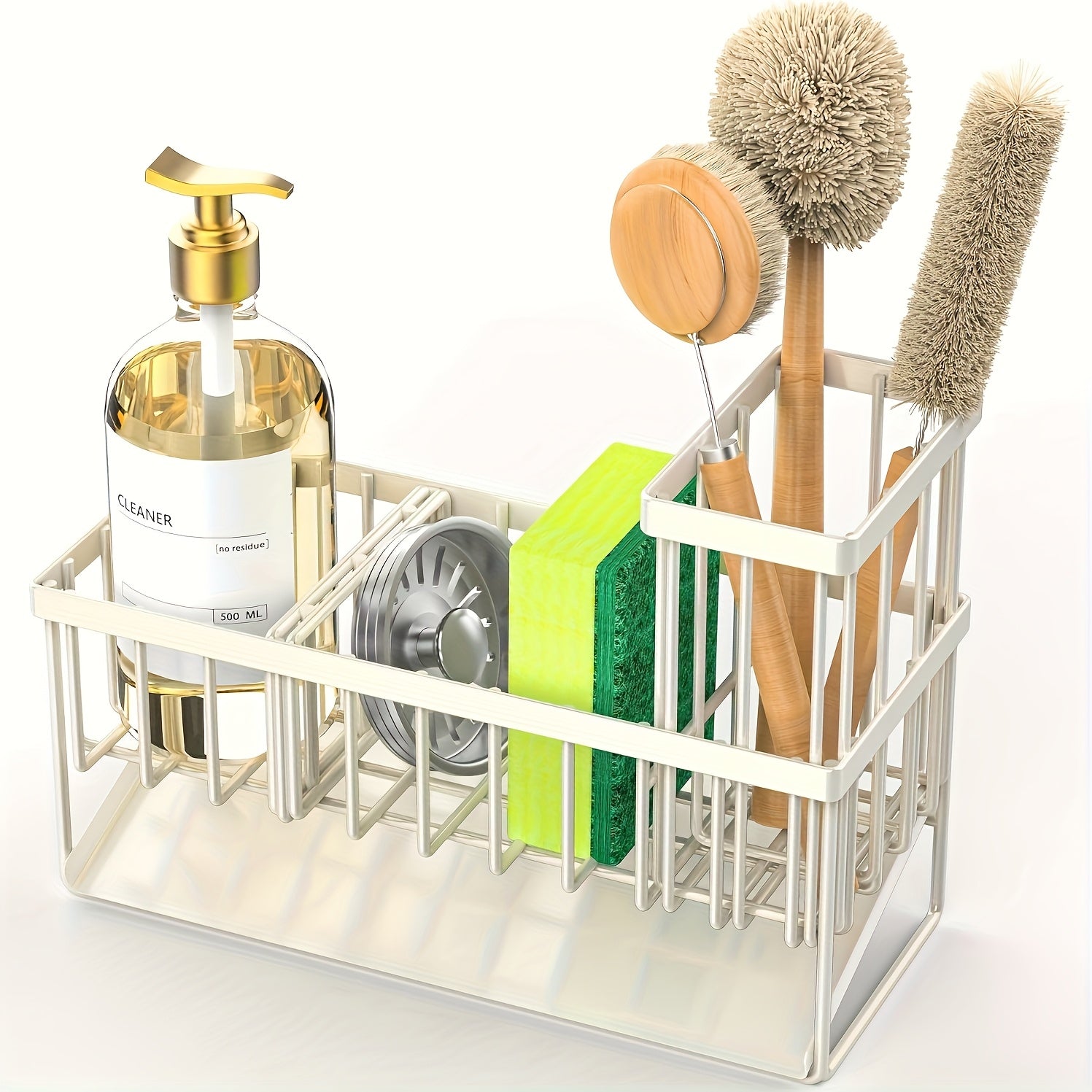 Durable Stainless Steel Kitchen Sink Organizer with Drain Tray - Heavy Duty 304 Rust-Proof Black Sink Storage Basket, Versatile Sponge And Brush Holder, Space-Saving Dish Rack Accessory for Sink And Countertop Without Dishwasher