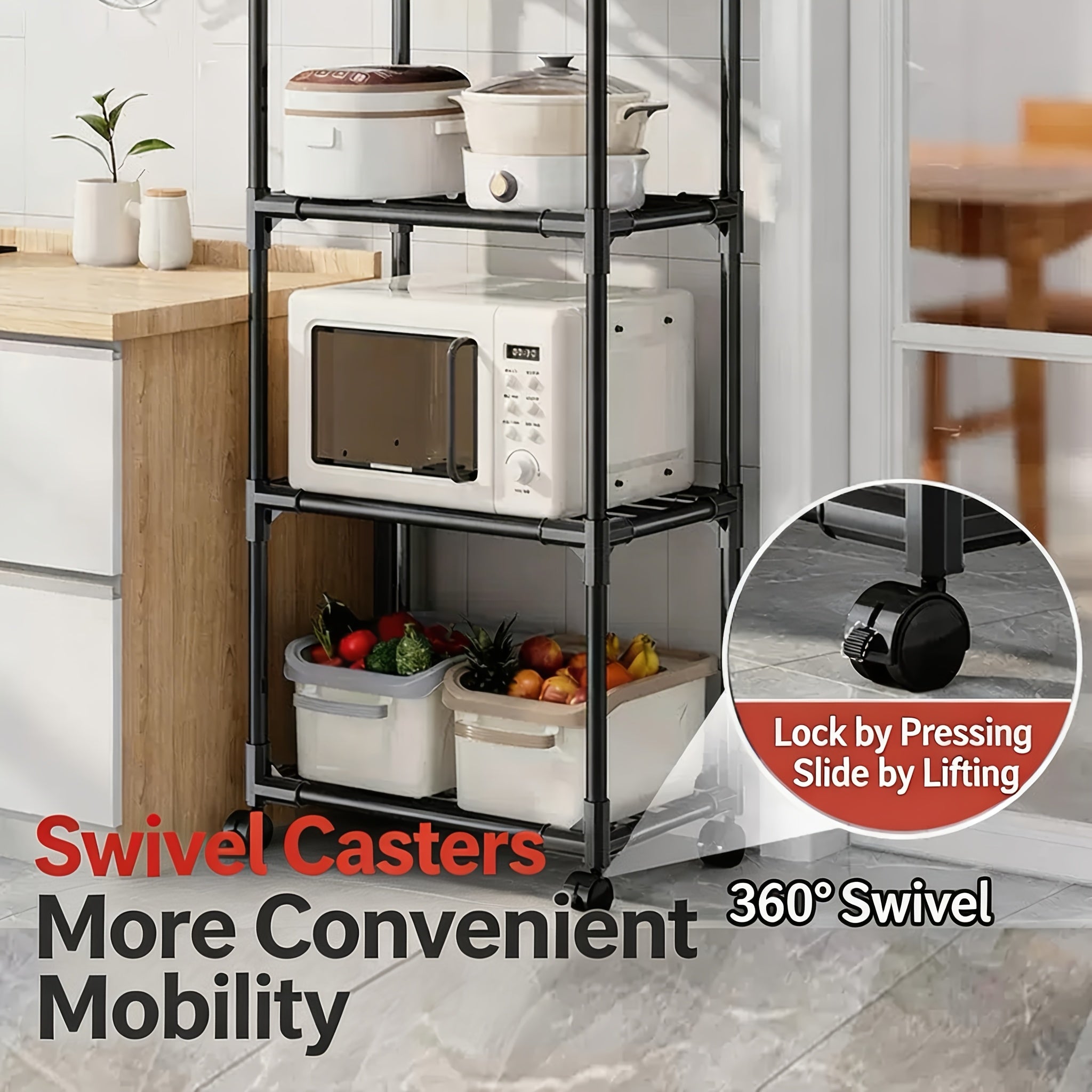 Versatile Adjustable Home Storage Rack – durable multi-purpose storage, 6-Tier Rotating Metal Storage Cart Adjustable Rolling Storage Shelf with Wheels Multifunctional Utility Trolley, designed for American homes, daily convenience and practical gift