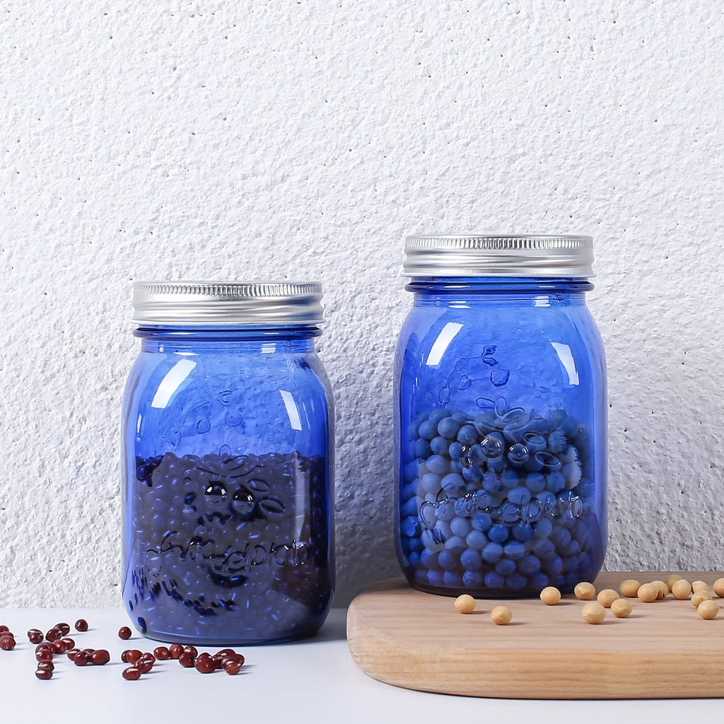 Amzcku 16 Oz Blue Mason Jars with Lids, Regular Mouth Canning Jars, 6 Pack Versatile Glass Containers for Storage, Canning, Pickling, Preserving, Fermenting, Crafts And Decoration