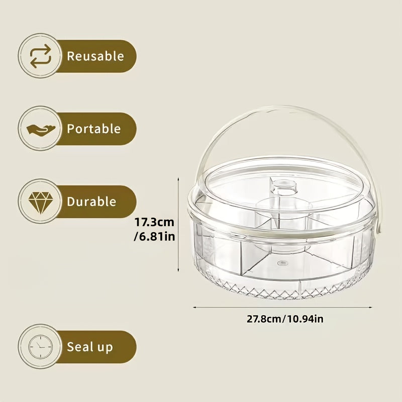 Smart Stackable Home Storage Bins – portable space-saving storage, 5-Compartment Round Plastic Storage Container with Flip-Top Lid Handle - Spill-Proof Divided Serving Dish, designed for American homes, daily convenience and practical gifting