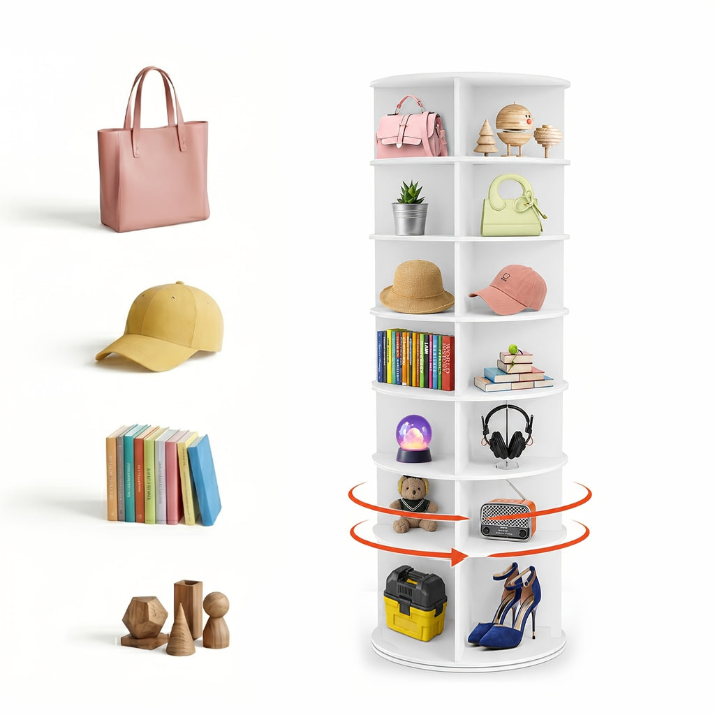 Kitchen Essential – 7-Tier 72.44in Tall Rotating Shelf - No-Drill Space-Saving Storage Rack, 360° Swivel Organizer, Easy Install Stackable Lazy Susan for Bathroom, Kitchen, Entryway, Closet
