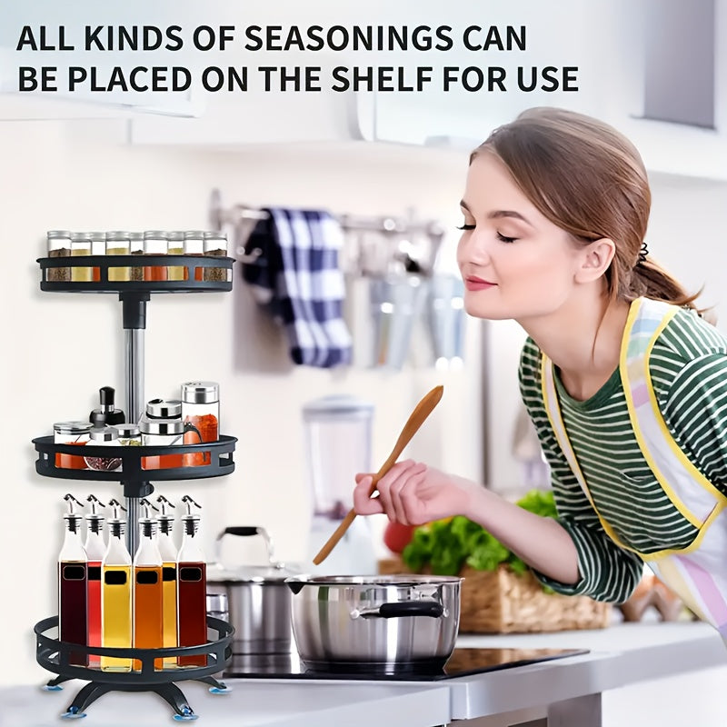 Kitchen Essential – 3-Tier Rotating Kitchen Spice Rack, Metal Turntable, Rotating Spice And Seasoning Storage Rack, Kitchen Spice Jar Organizer, Kitchen Accessories for Modern US Homes, easy