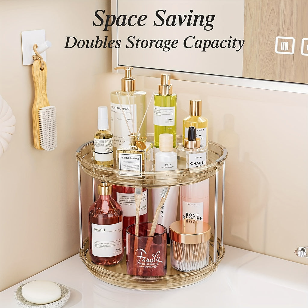 Kitchen Essential – A 2-Tier Rotating Multifunctional Countertop Turntable Designed for Storing Seasonings And Cosmetics, Featuring a 360-Degree Rotation And an Anti-Slip Base, Ideal for Use