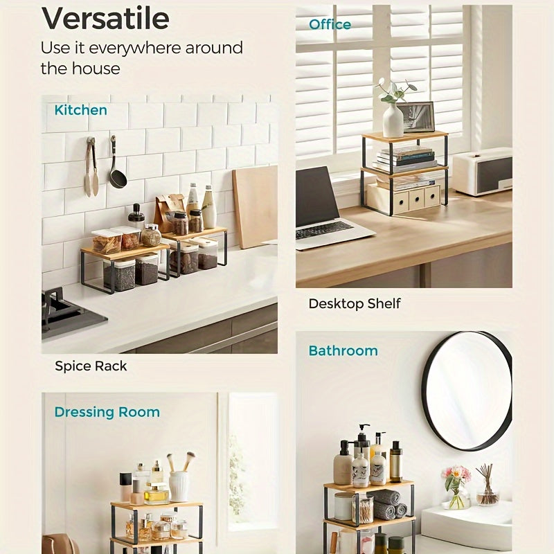 Premium Adjustable Home Storage Rack – durable multi-purpose storage, Set of Two Adjustable And Stackable Shelf Organizers - Versatile Wooden Storage Rack for, designed for American homes, daily convenience and practical gifting