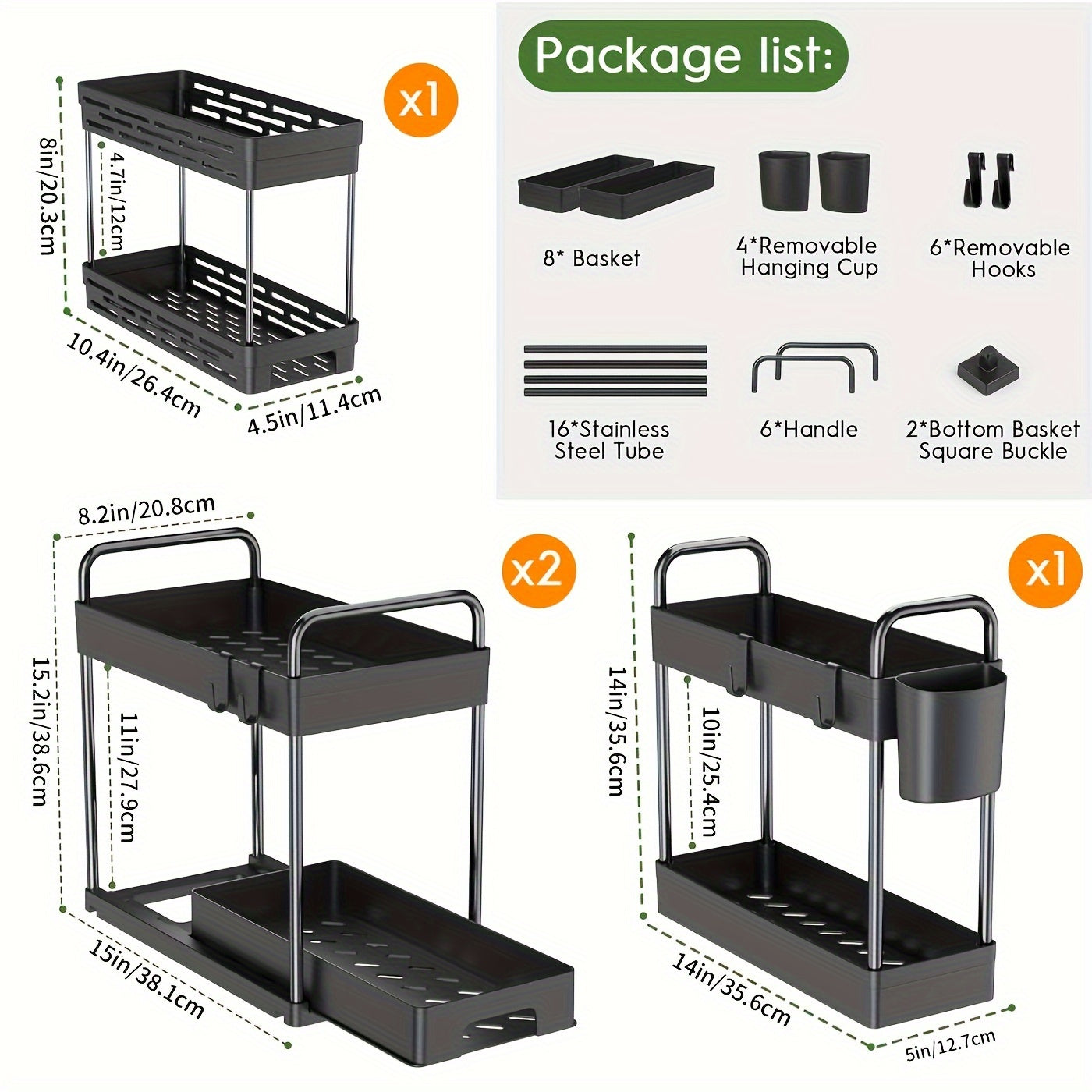 Kitchen Essential – 4pcs Adjustable Under-Sink Organizer - Metal& Plastic, Multi-Layer Storage Rack For Kitchen & Bathroom Cabinets, Space-Saving Design for Modern US Homes, easy meal prep a