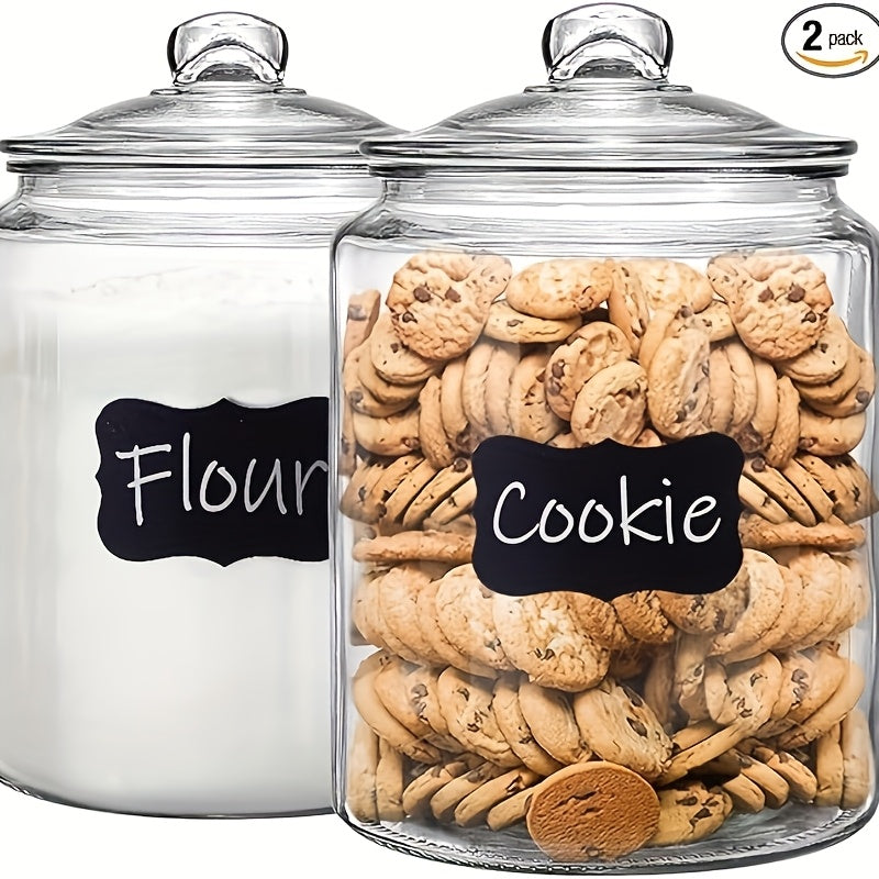 2-Piece Glass Pantry Jar Set with Flip-Top Lid - Reusable Round Container for Cookies, Candy, Pasta - Hand Wash Only