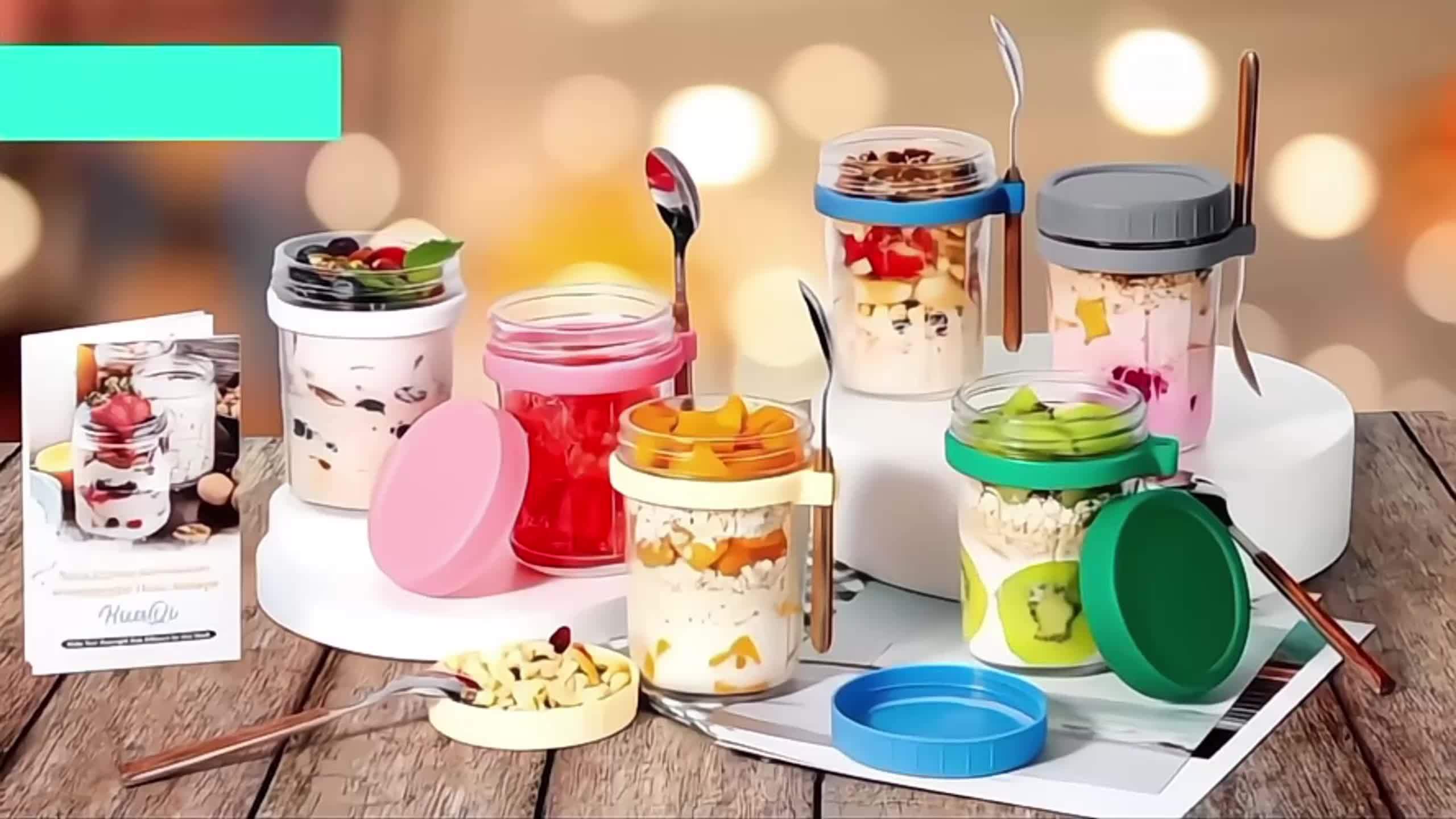 4/6pcs(16oz), 8pcs(4pcs 16oz+4pcs 4oz), 12pcs(6pcs 16oz + 6pcs 4oz), Overnight Oats Containers with Lids And Spoons, Glass Mason Overnight Oats Jars, Large Capacity Airtight Jars for Milk, Cereal, Fruit