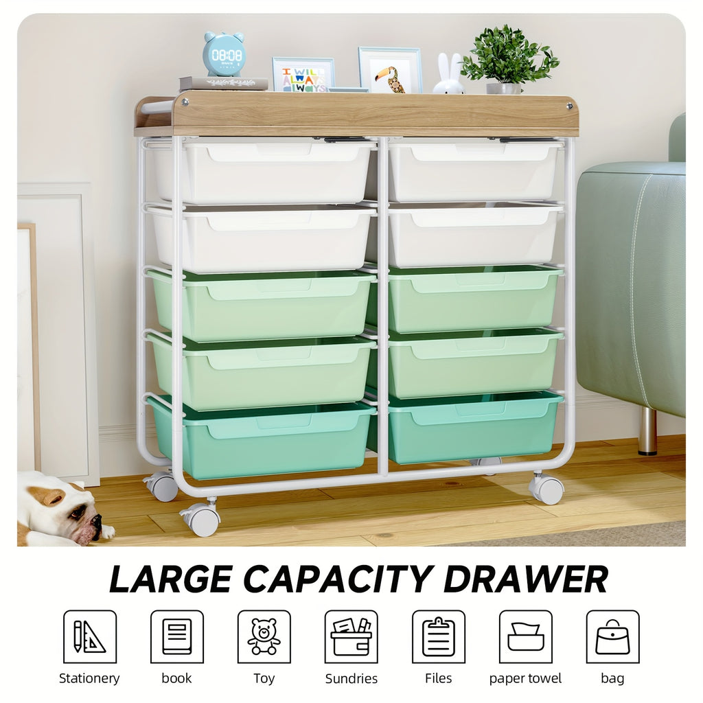 Space-Saving Stackable Storage Drawer – smooth-access cabinet organization, TOOLF 10-Tier Rolling Storage Cart Featuring Spacious Drawers a Portable Organizer with a Tabletop, designed for American homes, daily convenience and practical gifting