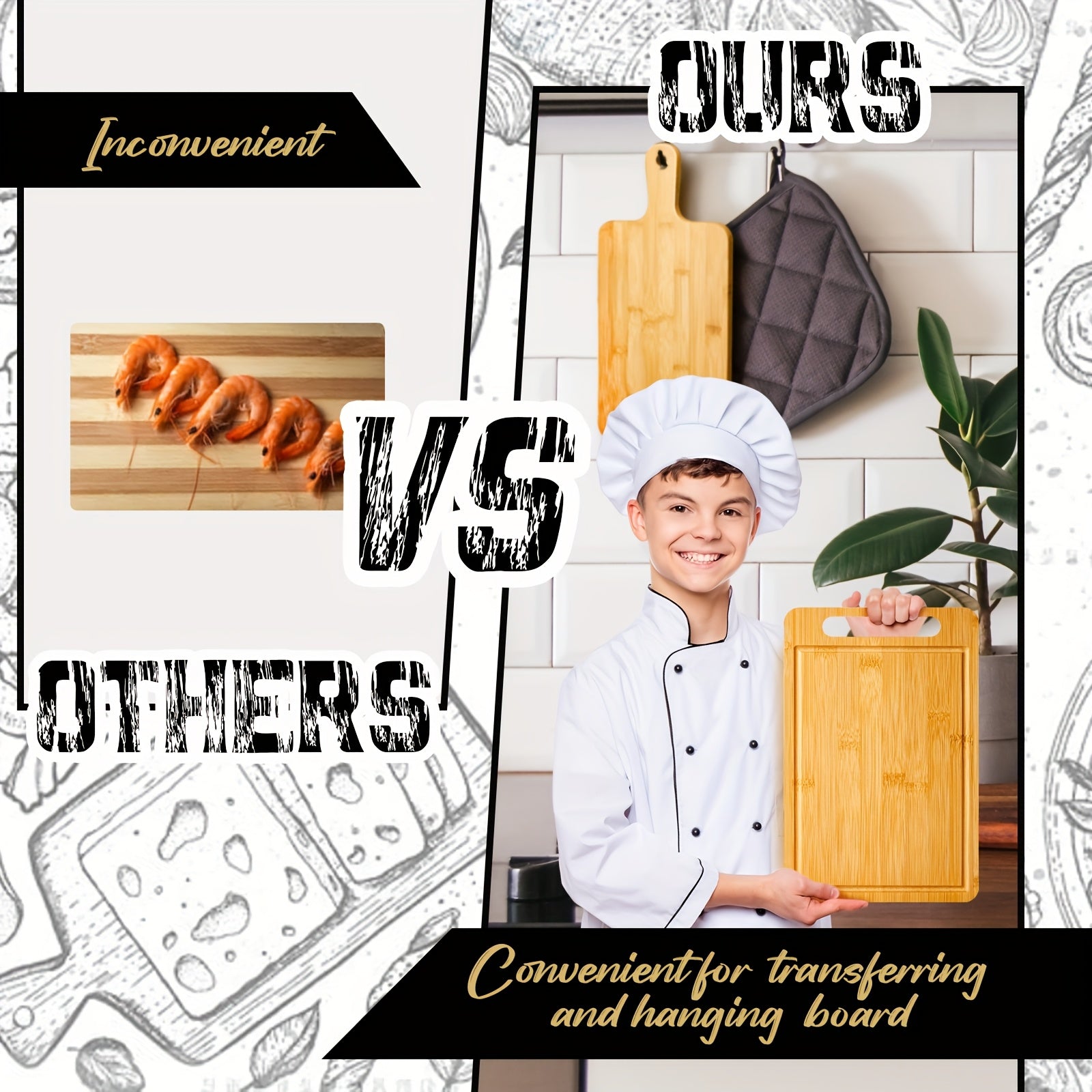 Easy-Access 10pcs Bamboo Cutting Board Set – durable food prep and serving, 10pcs Bamboo Wood Cutting Board with Handle 12 X 7 8 Inch Bamboo Wooden, designed for American homes, daily convenience and practical gifting