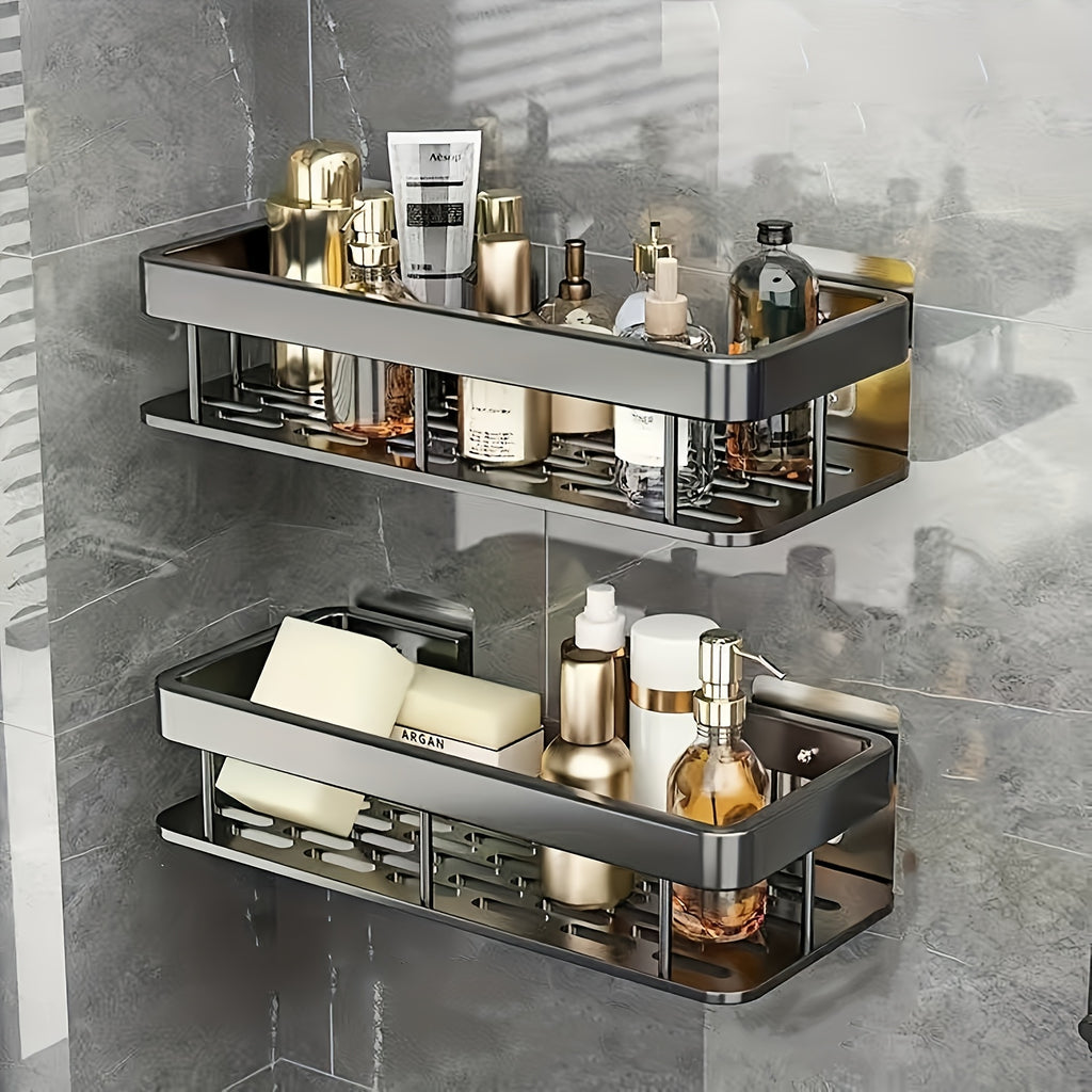 Space-Saving 2pcs Adjustable Home Storage Rack – durable multi-purpose storage, Christmas Essential 2pcs Stainless Steel Bathroom Shelf No-Drill Wall-Mounted Kitchen Spice Rack Large Capacity, designed for American homes, daily convenience and practi