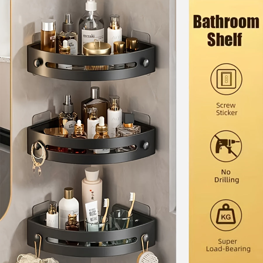 Kitchen Essential – Punch-free 3pcs Bathroom Corner Rack, Plastic Wall-mounted Toiletries and Shower Gel Storage Rack, Multi-functional Kitchen Hanging Rack, Shower Basket for Modern US Home