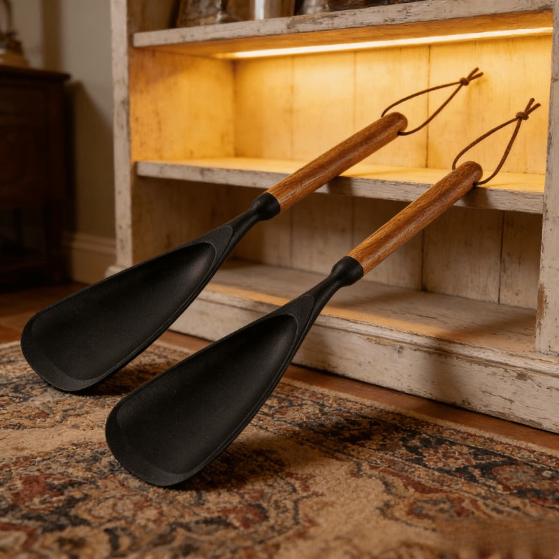 Kitchen Essential – 2pcs Cooking Spoon Set, Suitable for Non-stick Pans, 12-inch Silicone Spoon And Spatula with Wooden Handle, Used for Cooking, Serving, Mixing, Scooping And Scraping, Blac
