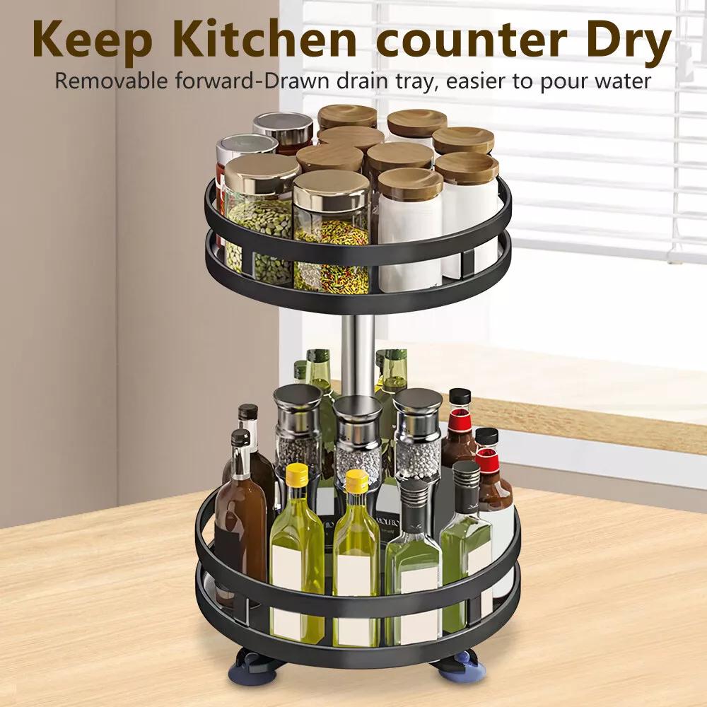 Kitchen Essential – Lazy Susan Organizer Spice Rack - 2 3 Tier Height Adjustable Spice Organization for Cabinet, Metal Seasoning Organizer Lazy Turntable Spice Organizer for Table Top Pantry