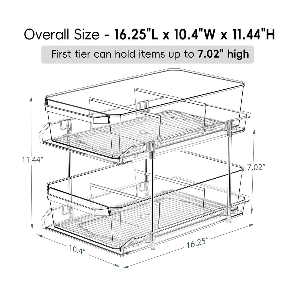 1/2pcs Large-Capacity Double-Layer Transparent Pull-Out Storage Multi-Purpose Slide-Out Storage Container Space-Saving Design Durable Plastic Shelves Bathroom Vanity Storage Sink Cabinet Storage Kitchen Organization