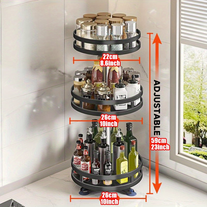 3-Tier/2-Tier Multi-Level Revolving Kitchen Organizer, A Smart Turntable Caddy To Eliminate Cabinet & Pantry Clutter, Features 360° Smooth-Glide Rotation & Raised Rims For Secure Storage Of Spices, Cans & Sauces