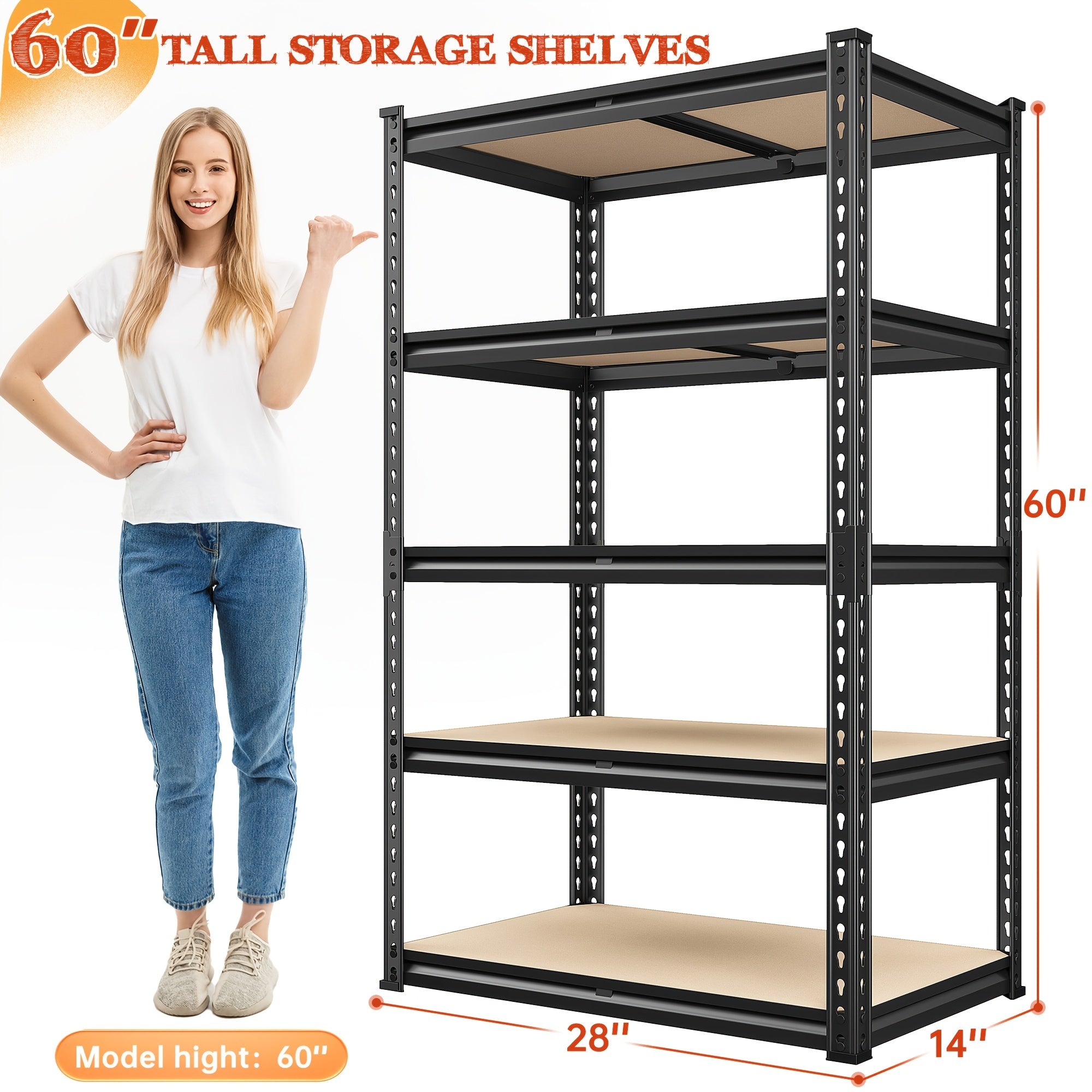 40''W Garage Shelving 2500LBS Storage Shelves Heavy Duty Shelving 72''H 5 Tier Metal Shelves for Garage Shelves Adjustable Shelving Units And Storage for Closet Pantry Shelf, 40"W X 72"H X 20"D. Storage and Organization