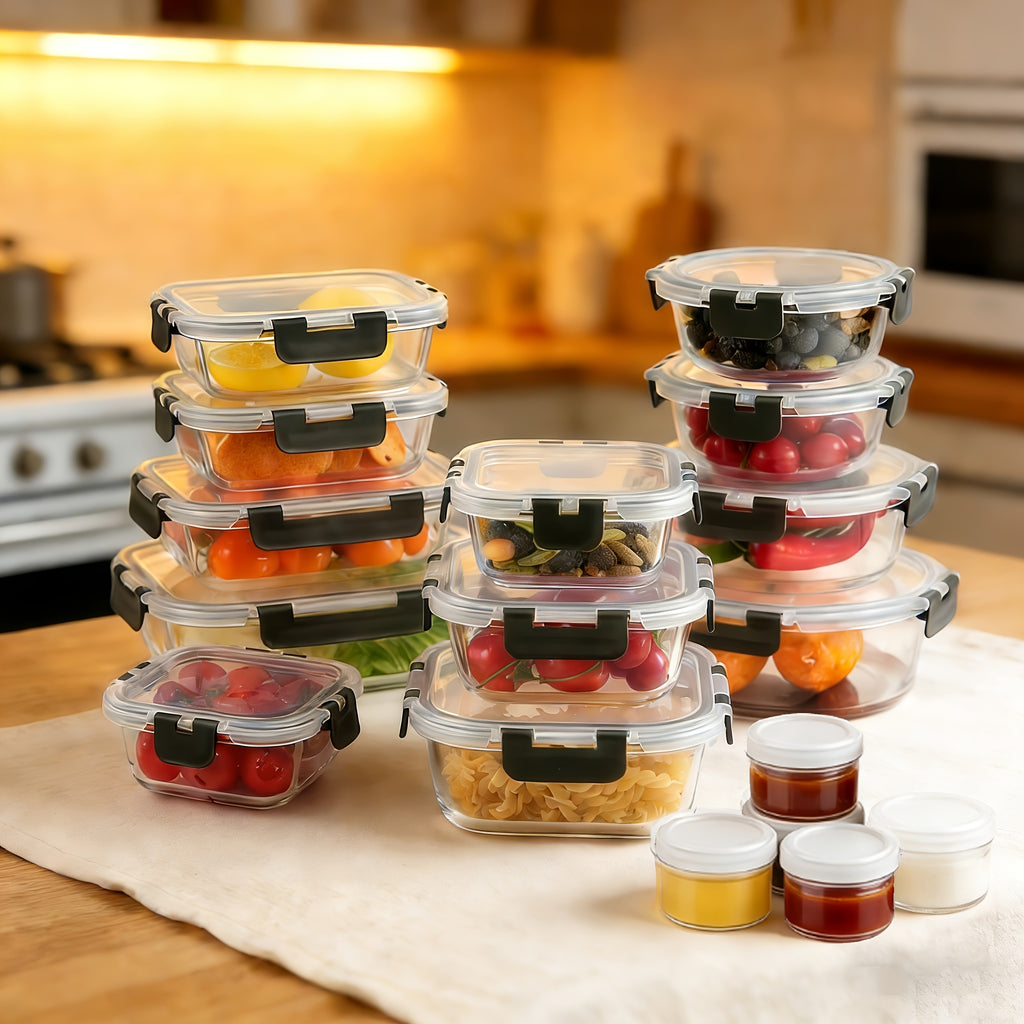 24pcs Glass Storage Containers with Lids | Leak Proof Airtight Bento Boxes (12 Containers 12 Lids) for Microwave, Oven, Freezer, And Dishwasher | Clip-On Closure, Microwave Safe, Perfect Holiday Gift for Family And Friends