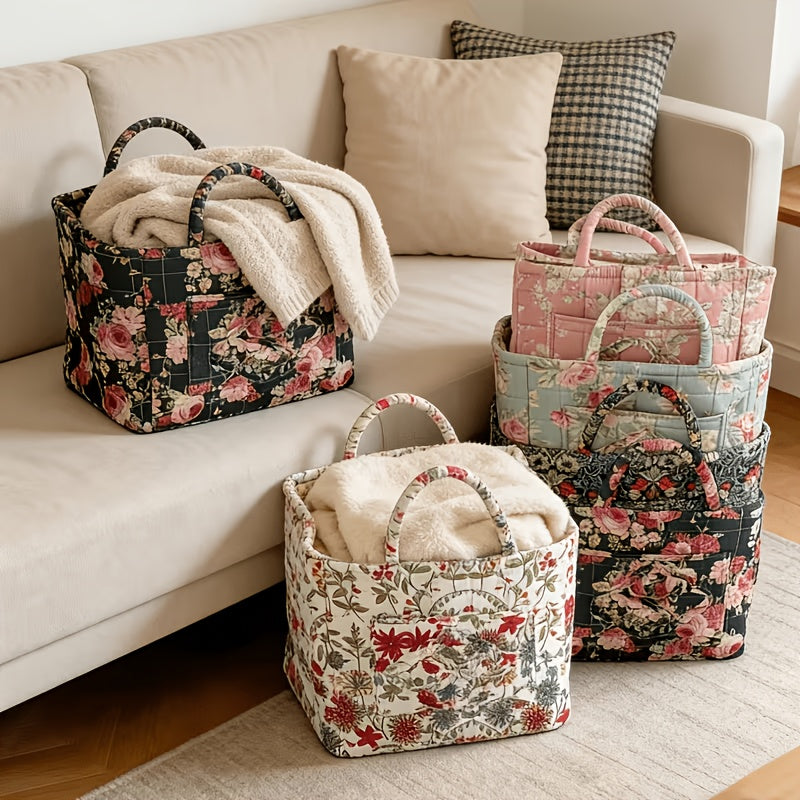 Modern Adjustable Home Storage Rack – durable multi-purpose storage, Large Floral Series Storage Basket Vintage Quilted Floral Portable Large-Capacity Home Storage Basket Suitable, designed for American homes, daily convenience and practical gifting