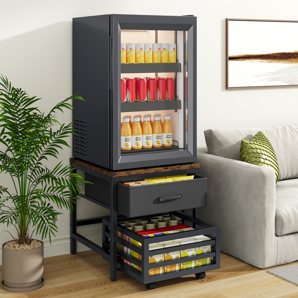 Heavy Duty Appliance Storage Shelf with Sliding Shelf & Drawer - Suitable for Fridge, Washer, Dishwasher | 19.69inch Height Shelf with 88lb Basket & Smooth Glide Drawers | 360° Swivel Wheels, Wood for Laundry Room & Kitchen, Utility Racks