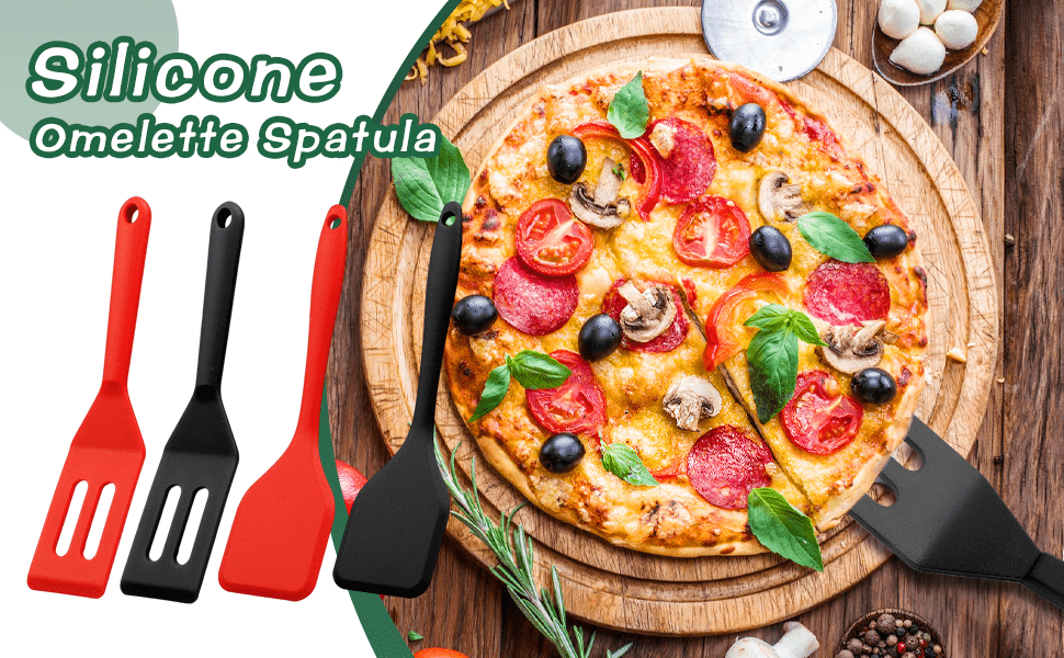 4pcs Silicone Spatula Set | Slotted & Solid, Heat Resistant, Non-Stick, Red & Black, Ideal for Baking, Mixing, Flipping Pancakes, Eggs, Stirring Sauces, Home Kitchen Gadgets