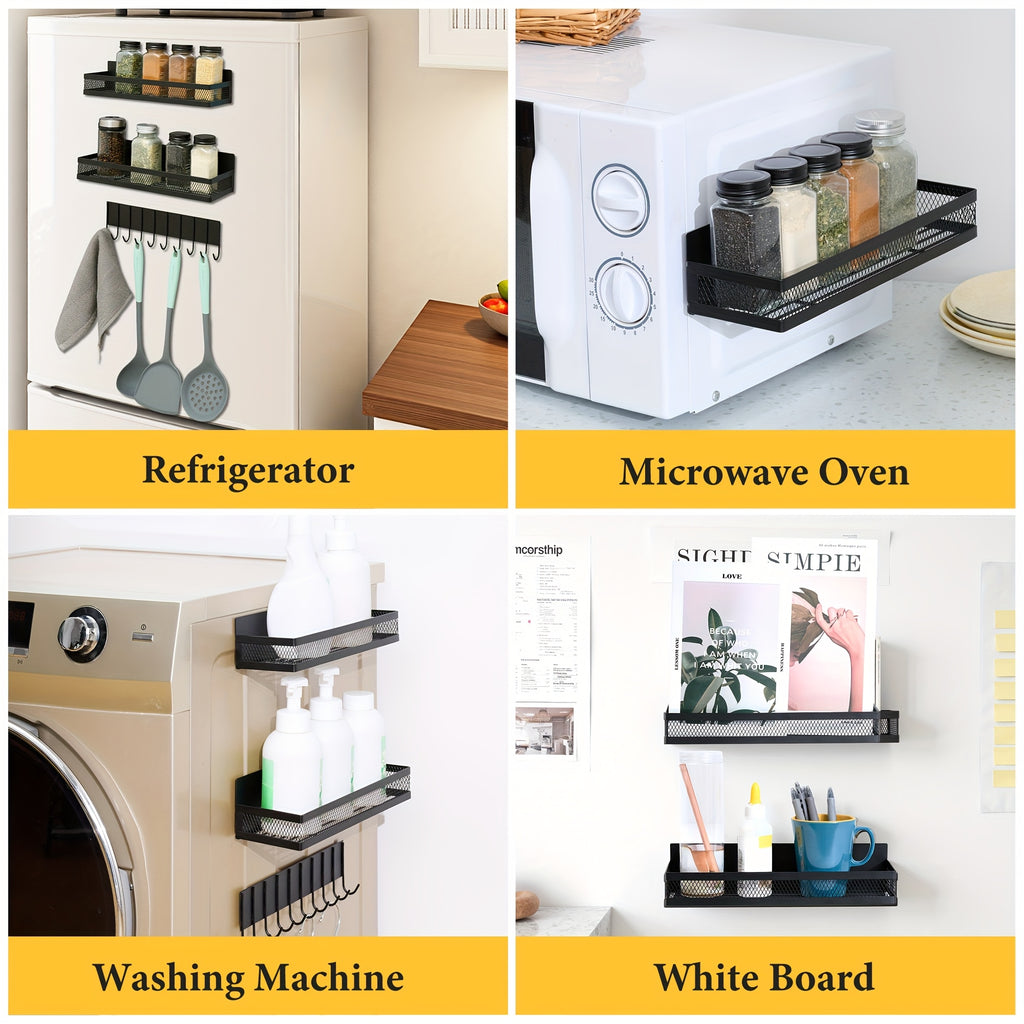 Heavy-Duty 2/3/4pcs Adjustable Home Storage Rack – durable multi-purpose storage, 2 3 4pcs Magnetic Spice Rack for Microwave Refrigerator Washing Machines Black Magnetic Shelf, designed for American homes, daily convenience and practical gifting