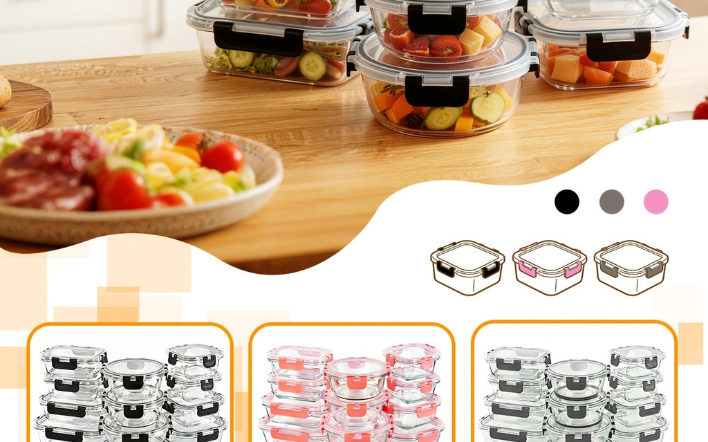 12pcs Thickened Glass Food Storage Containers with Lids Meal Prep Pantry Kitchen Storage Containers for Lunch Leak-Proof Airtight Glass Lunch Bento Boxes for Microwave Oven Freezer And Dishwasher
