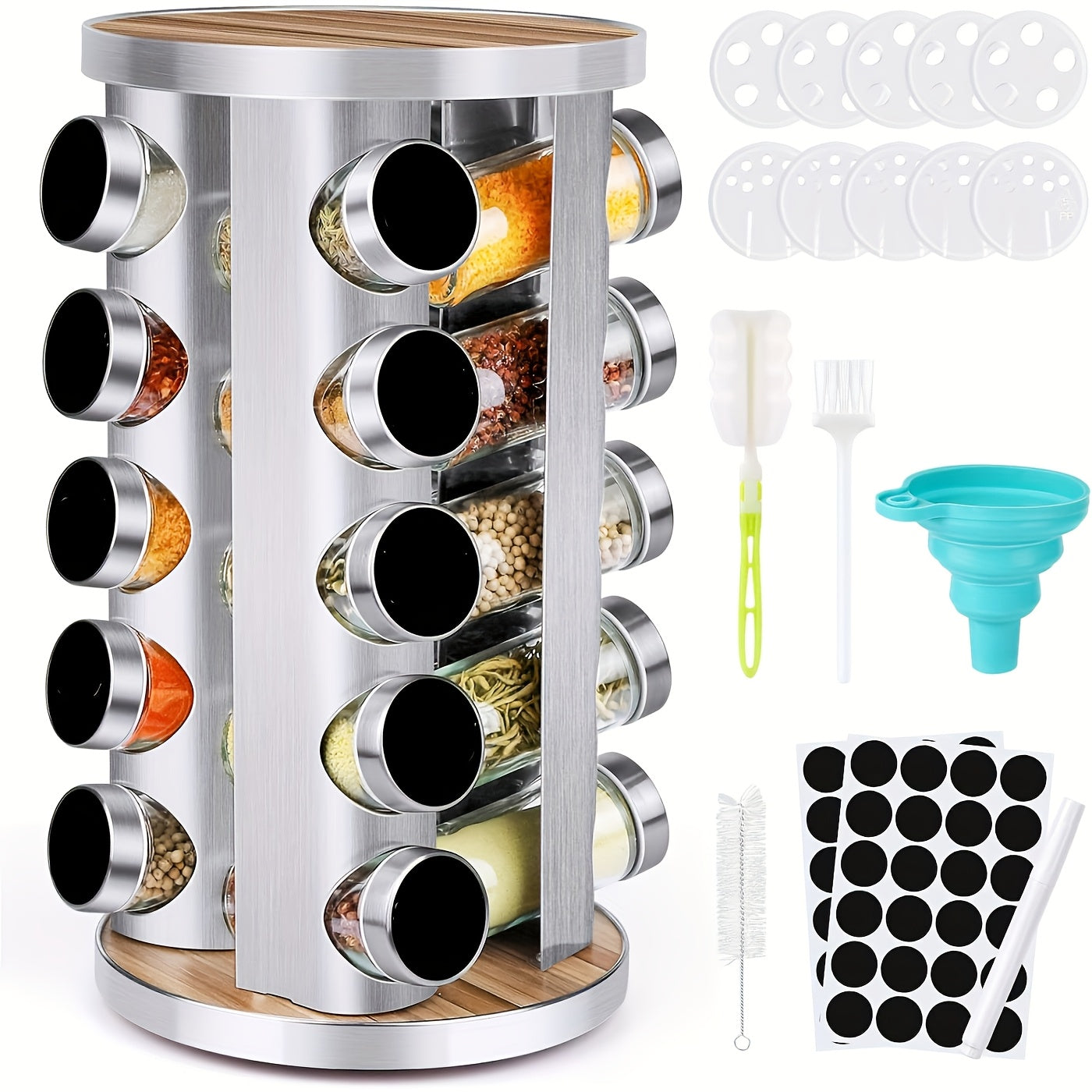 Smart Glass Spice Jar Set – clear reusable pantry storage, Spice Carousel Set Featuring 20 Spice Jars Kitchen Spice Organizer for Countertop Or Cupboard, designed for American homes, daily convenience and practical gifting