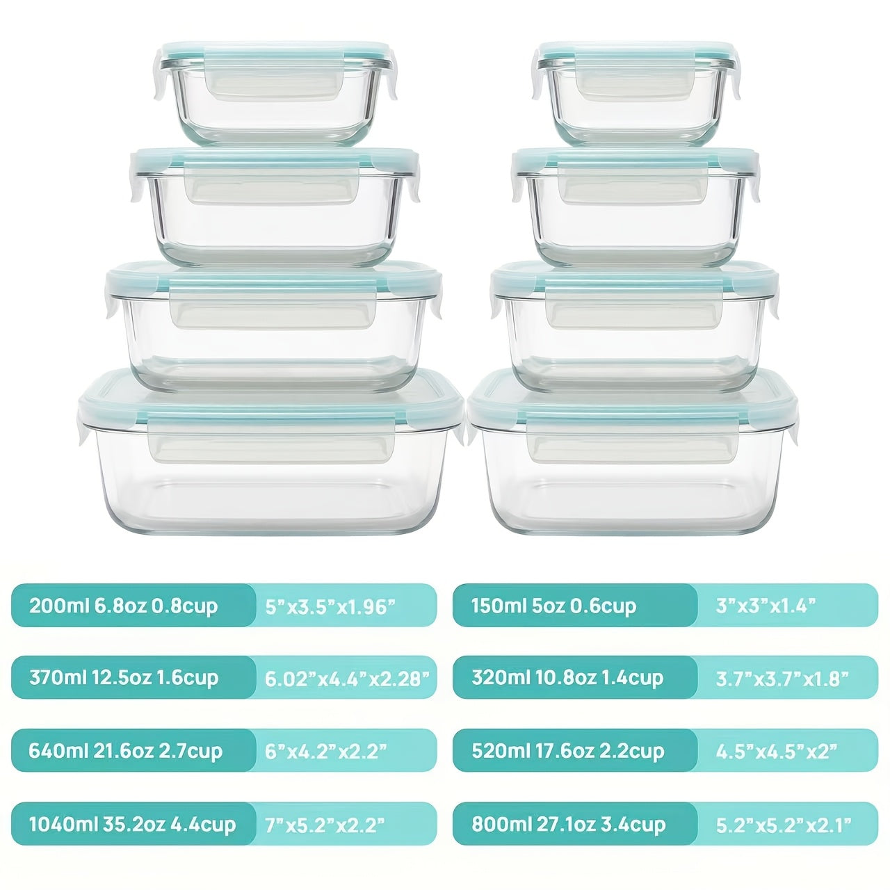 Space-Saving 8pcs Glass Meal Prep Container Set – leak-resistant reusable meal prep, Premium Glass Food Storage Containers Airtight Leak-Proof BPA Free Stain-Resistant Easy-Clean Design Microwave Oven, designed for American homes, daily convenience a
