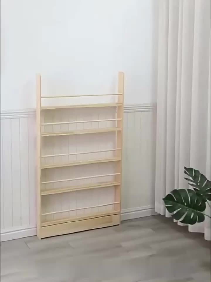 Home Storage Organizer – 2/3/4/5/6-Tier Solid Wood Bookshelf, 0 Formaldehyde, Over-the-Door Bookshelf, Ultra-Thin Narrow Design, Wall-Mounted Storage Shelf for Living Room, Study, Bedroom, S