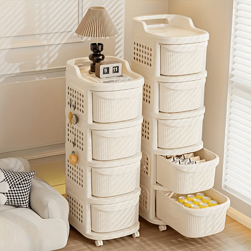 White Multi-layer Rolling Storage Cart, Multifunctional Drawer-style Cabinet, Modern Minimalist Plastic Office Cart, Stackable Layered Organizer, Living Room Storage Cart -Suitable for Kitchen, Bedroom, Living Room, And Office., Storage Drawer Units