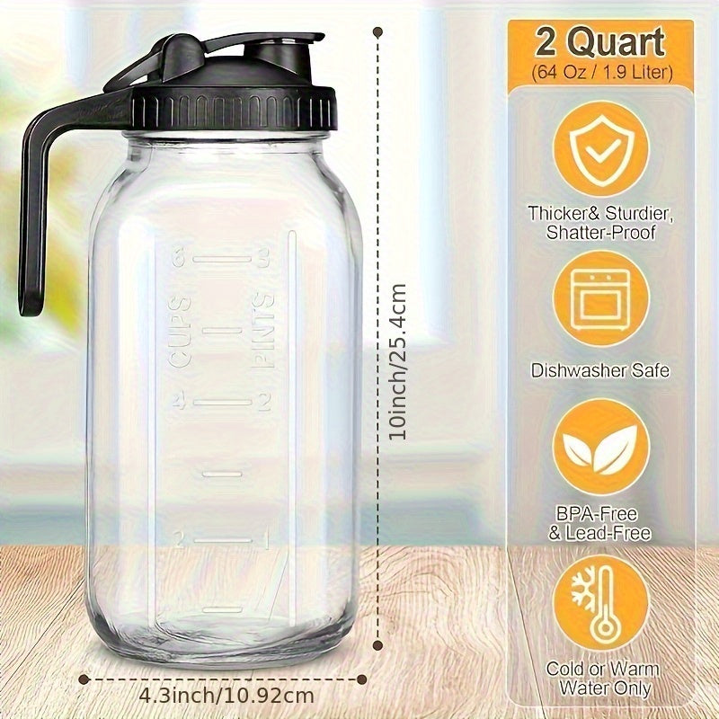 2/3-Pack, 64oz Mason Jar with Measurement Markings, Mason Jar Set, Cold Water Pitcher, Glass Pitcher with Handle and Lid