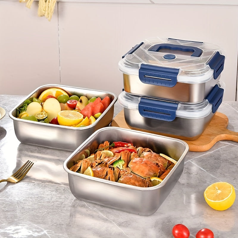 Modern 87 Oz Refrigerator Storage Organizer – easy-access fridge organization, Extra-Large Stainless Steel Food Storage Container 60 87 Oz with Blue Lid - Leak-Proof, designed for American homes, daily convenience and practical gifting
