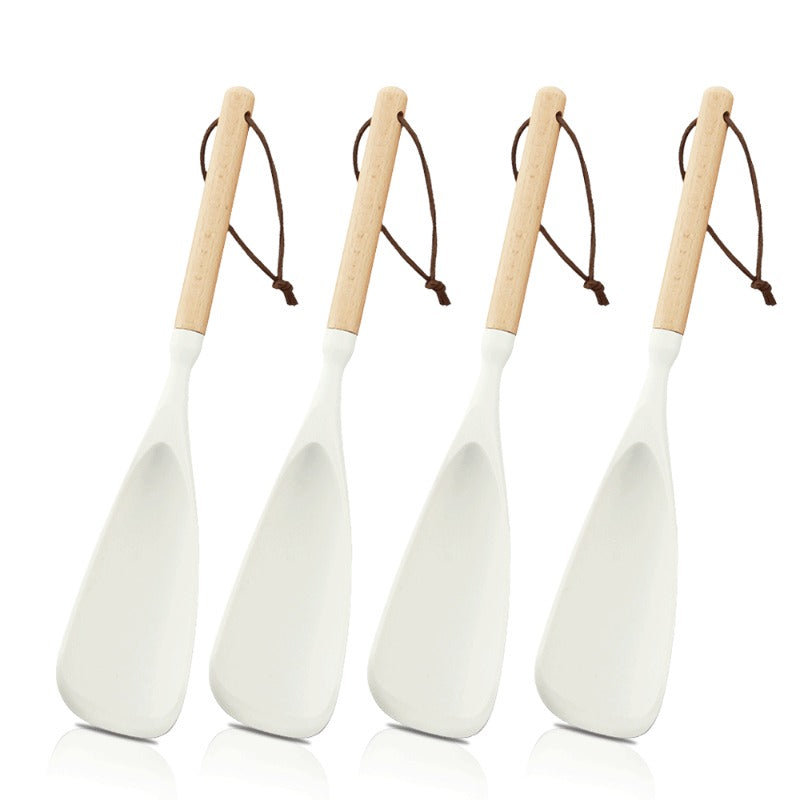 Kitchen Essential – 2pcs Cooking Spoon Set, Suitable for Non-stick Pans, 12-inch Silicone Spoon And Spatula with Wooden Handle, Used for Cooking, Serving, Mixing, Scooping And Scraping, Blac