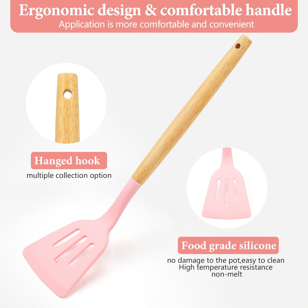 Kitchen Essential – 26pcs Silicone Cooking Utensil Set - A Safe Kitchen Tool Collection with Wooden Handles, Non-Stick Cooking Implements, Washable Modern Cookware, Kitchen Essentials, Perfe