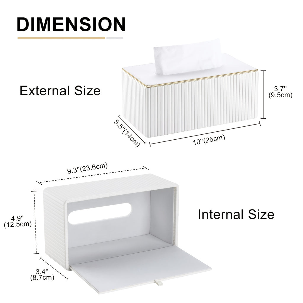 Smart Stackable Home Storage Bins – portable space-saving storage, Cream White Vertical Striped Faux Leather Tissue Box With Golden Trim Desktop Napkin Dispenser, designed for American homes, daily convenience and practical gifting