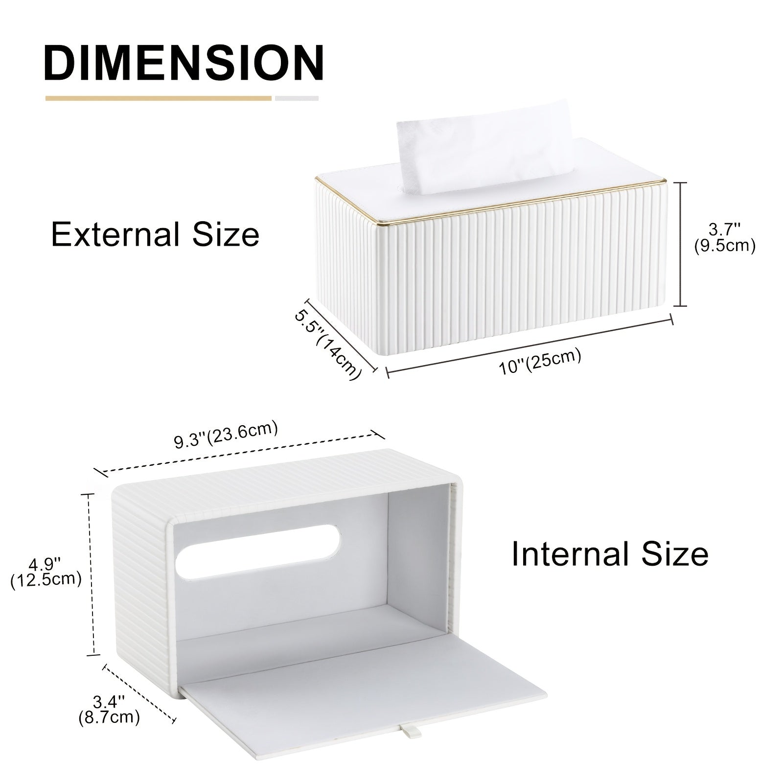 Smart Stackable Home Storage Bins – portable space-saving storage, Cream White Vertical Striped Faux Leather Tissue Box With Golden Trim Desktop Napkin Dispenser, designed for American homes, daily convenience and practical gifting