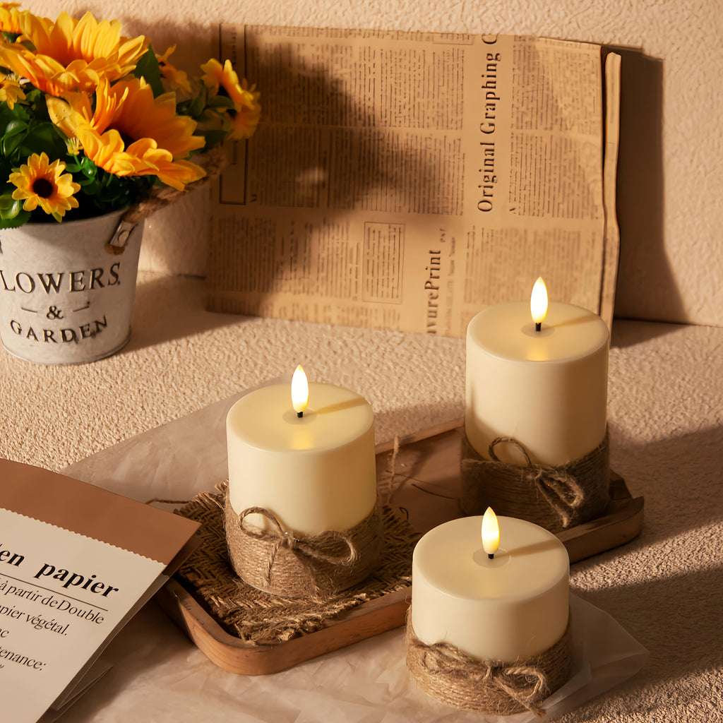 3pcs Flameless Candle Light Set, Remote Control And Tied Rope Electronic Candles, Battery-Operated (Batteries Not Included In Shipping), Suitable For Birthday And Wedding Props, Remote Control Candles, Ideal For Home, Bedroom, Weddings, Proposals
