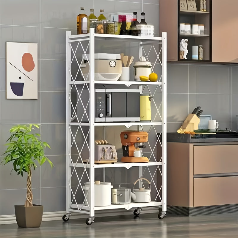 Versatile Adjustable Home Storage Rack – durable multi-purpose storage, 3 4 5 Layer Folding Storage Rack No Installation with Wheels Can Move Freely, designed for American homes, daily convenience and practical gifting