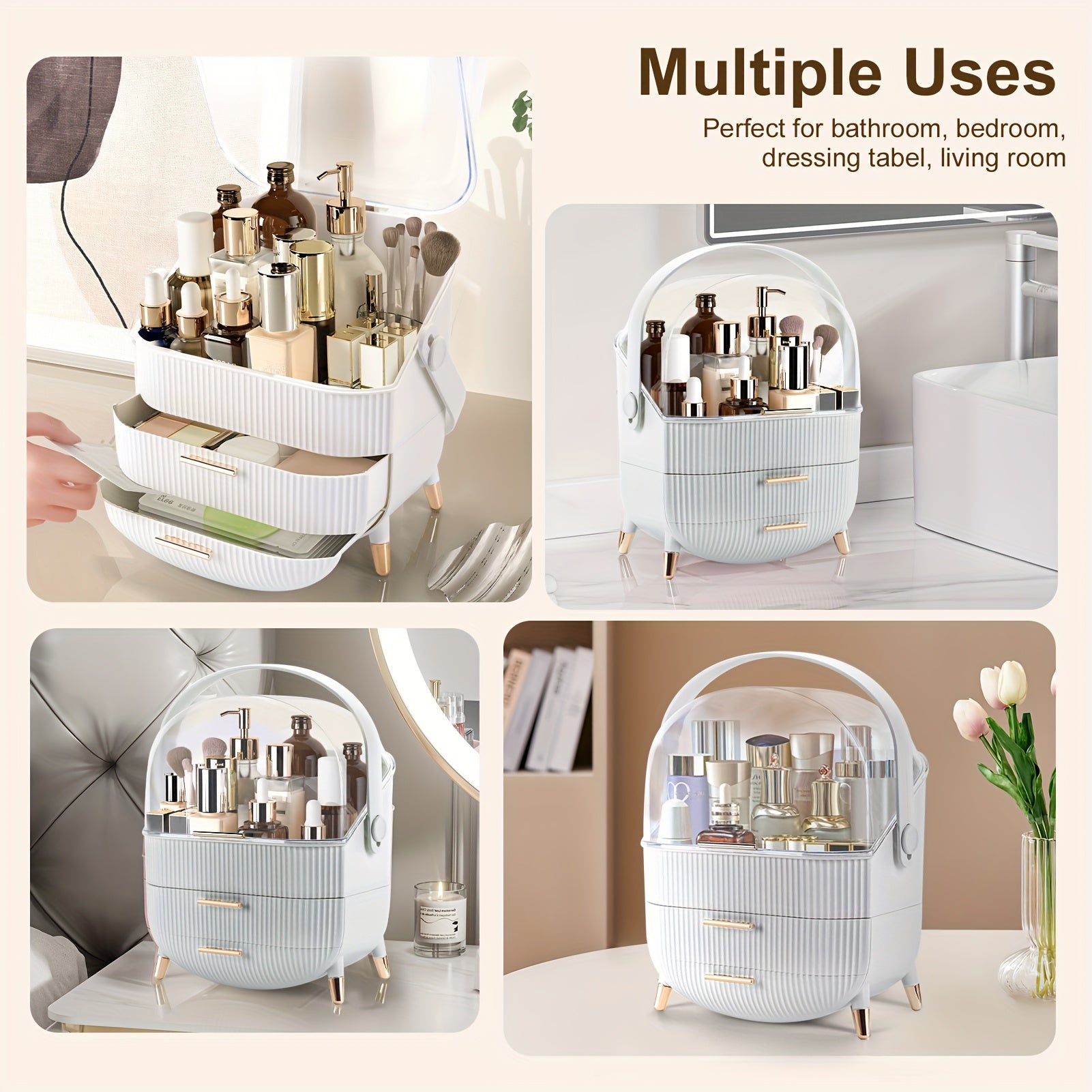 Space-Saving Stackable Storage Drawer – smooth-access cabinet organization, Makeup Organizer for Vanity Make Up Organizers And Storage Cosmetics Skincare Organizers with Lid, designed for American homes, daily convenience and practical gifting