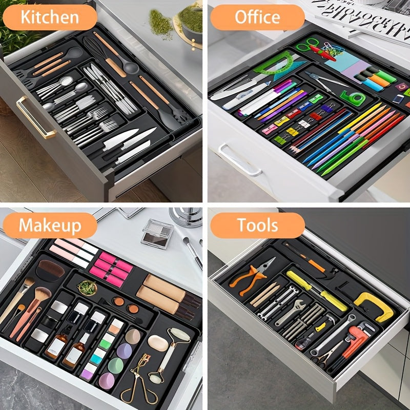 Expandable Kitchen Utensil Drawer Organizer with Nine Compartments, Suitable for Forks And Knives, Measuring 13"-22" in Width And 14.5"-19" in Length