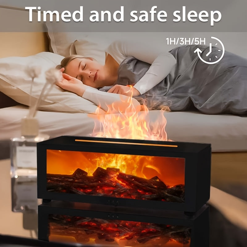 Local Warehouse USB-Powered Simulated Flame Fireplace Humidifier, with Periodic Shut-off Function, Warm Ambient Lighting, and the Ability to Add Aromatic Essential Oils. Suitable for Homes, Schools, Offices, and as a Holiday Gift. An Ideal Choice