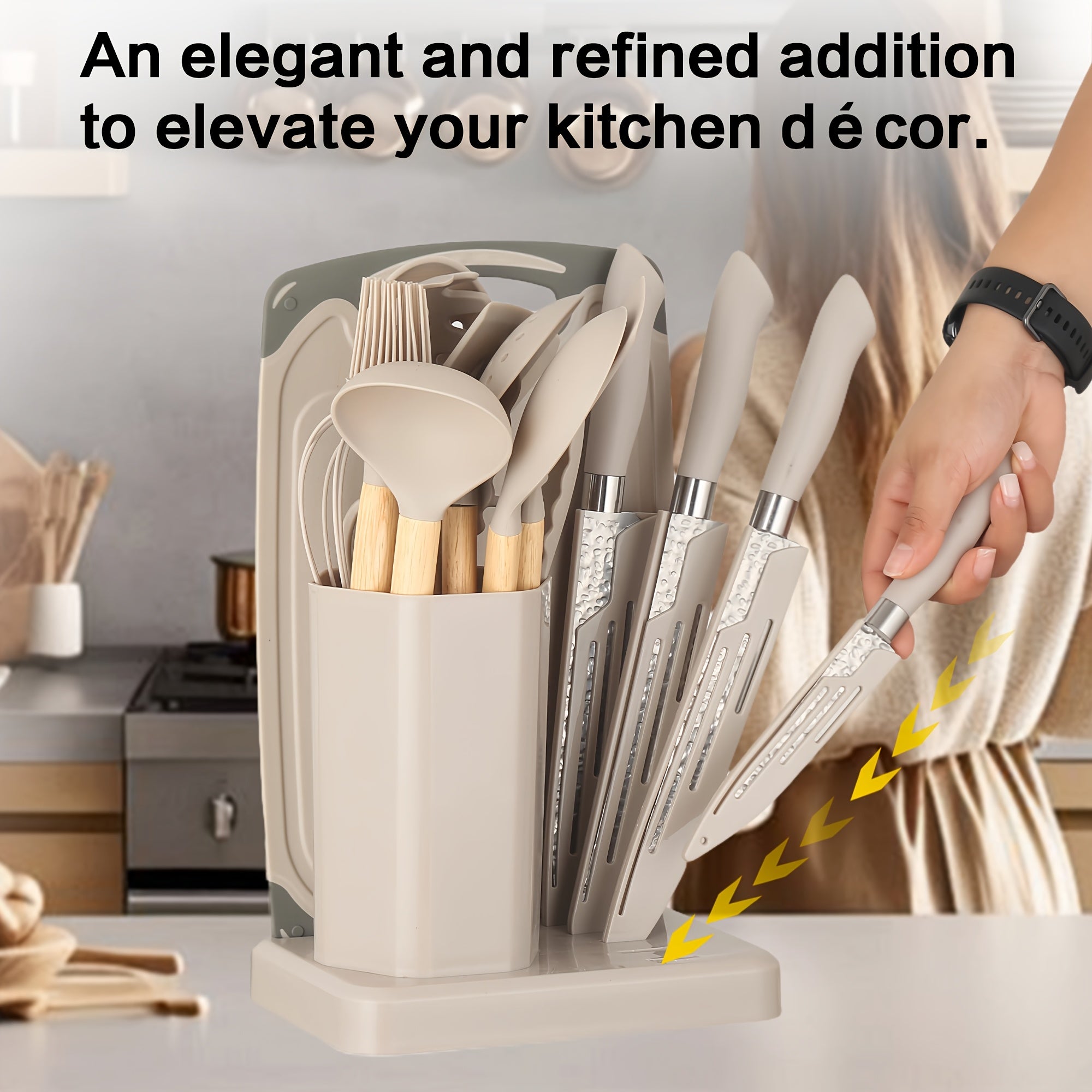 19pcs Silicone Kitchenware Knife Sets, Kitchen Accessories, Made Of Heat Resistant Food Grade Silicone And Wooden Handles Kitchen Gadgets Tools Set Nonstick Cookware, Perfect Easter & Mother's Day Gifts for Home Kitchen, Kitchen Gadgets Set