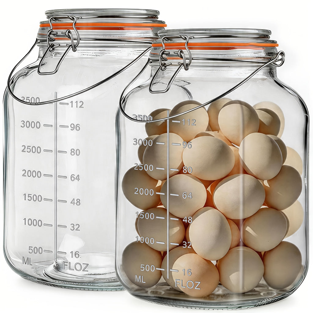 2 Pack 1 Gallon Glass Jar with Handle, Airtight Lids, Measurement Marks, Super Wide Mouth Large Mason Jars, Glass Gallon Jugs Storage Container for Sun Tea, Kombucha, Storing, Canning