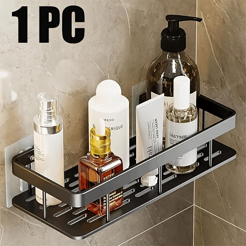 1/2/3pcs Metal Punch-free Bathroom Rack, Thickened, Easy to Install, Multi-piece Bathroom Rack, Punch-free Wall-mounted Storage Rack, Large-capacity Wall-mounted Black And Silvery Multi-function Storage Rack Suitable for Toilets And Bathrooms