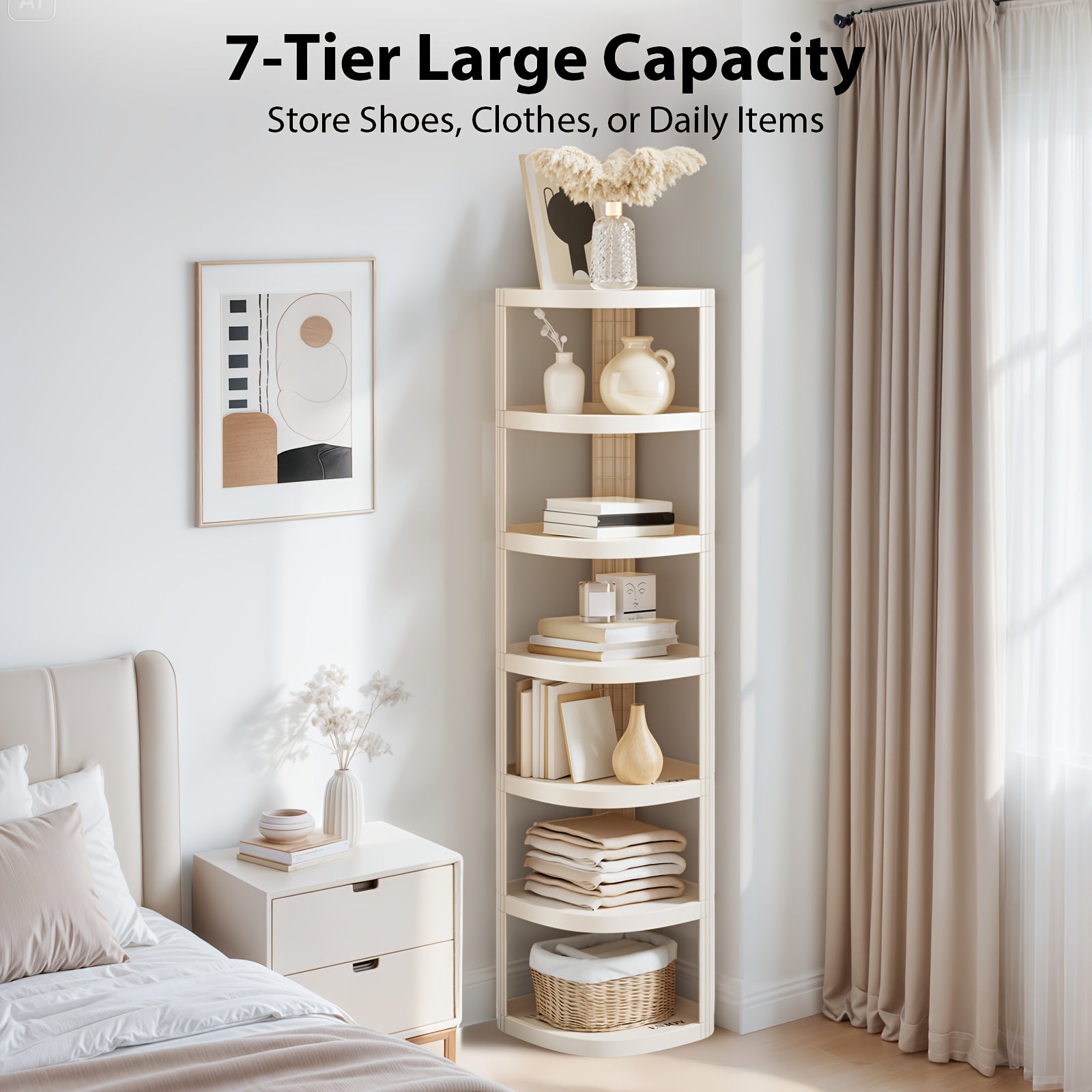 7/9 Tier Multipurpose Corner Shelves, Space-Saving Sturdy Storage Rack, Easy Install No-Drill Organizer, Stackable Shoe Holder for Bathroom Kitchen Entryway Closet