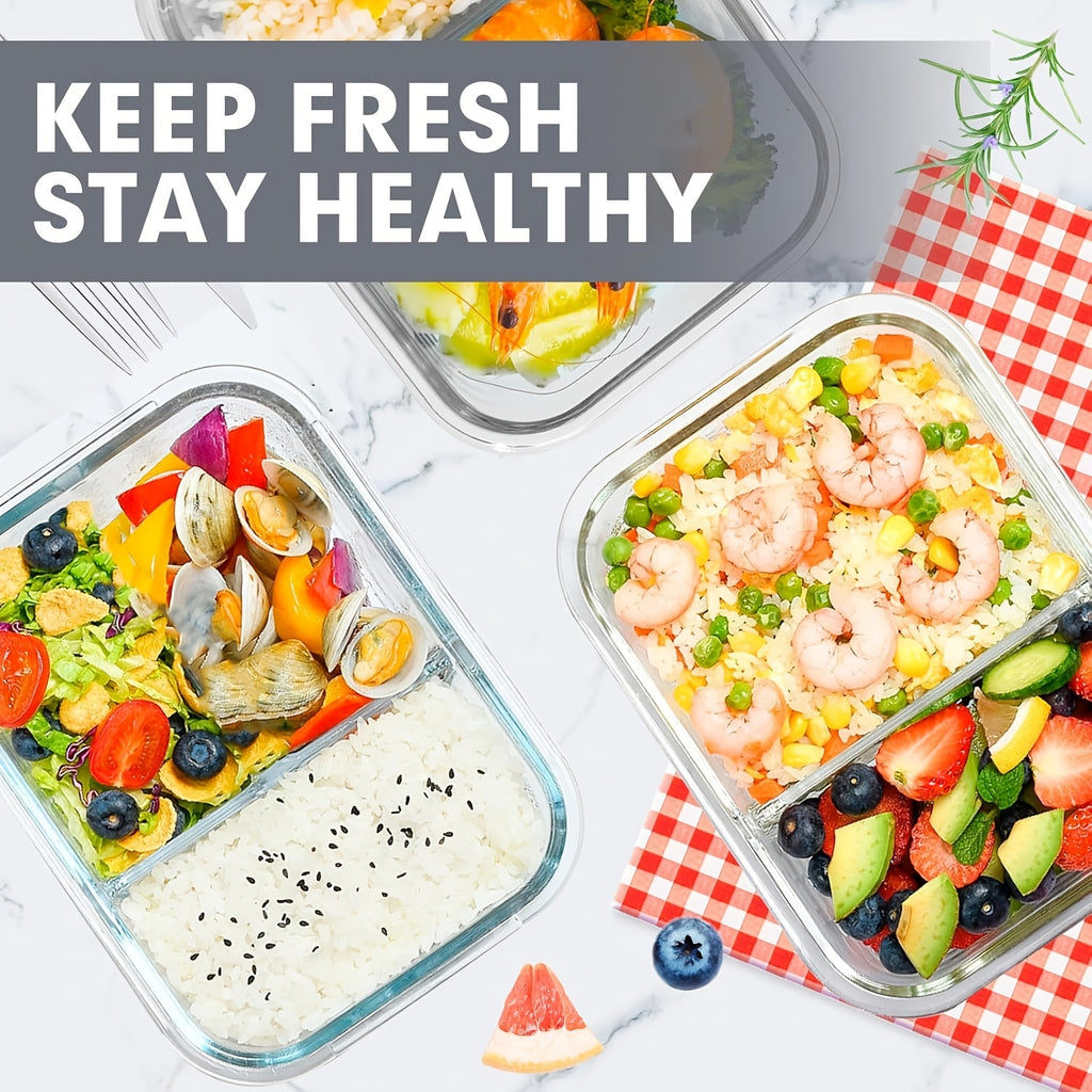 TYKOON 5/9pcs Glass Meal Prep Containers with Upgraded Snap-Lock Lids, 30/36oz Glass Food Storage Containers, 2-Compartment Set, Leak-Proof & Microwave, Oven, and Fridge Safe