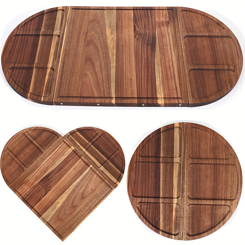 Large Acacia Wood Serving Board - Wood Cheese & Charcuterie Platter with Semi-Circular Edges, Expandable Food Tray for Weddings, Parties, Housewarming Gifts - Grain & Dining Board ( for & Cooked Foods)